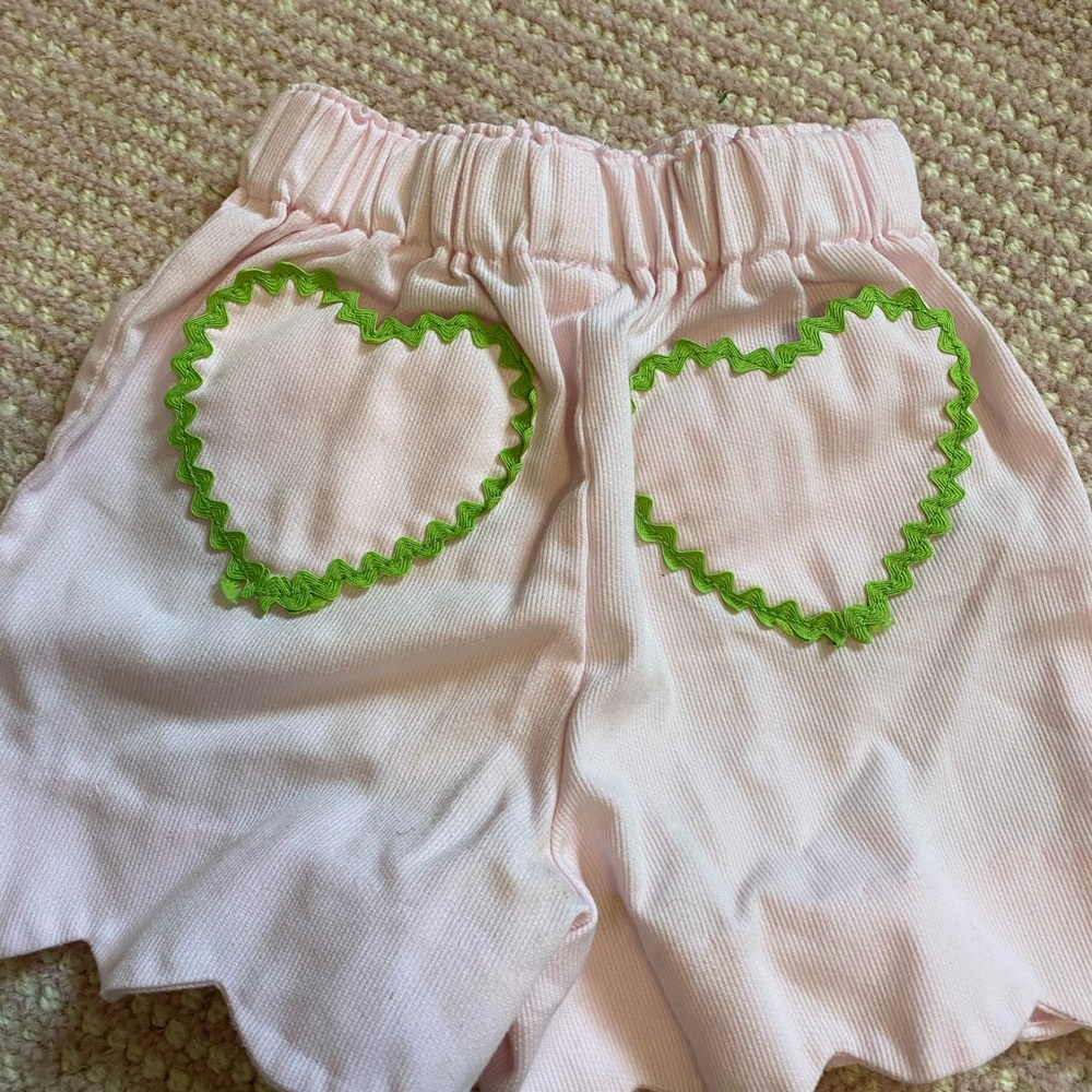 Light Pink Shorts with Green Heart Accents